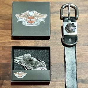 Harley Davidson Genuine Leather Black Belt Size: 34, interchangeable buckles